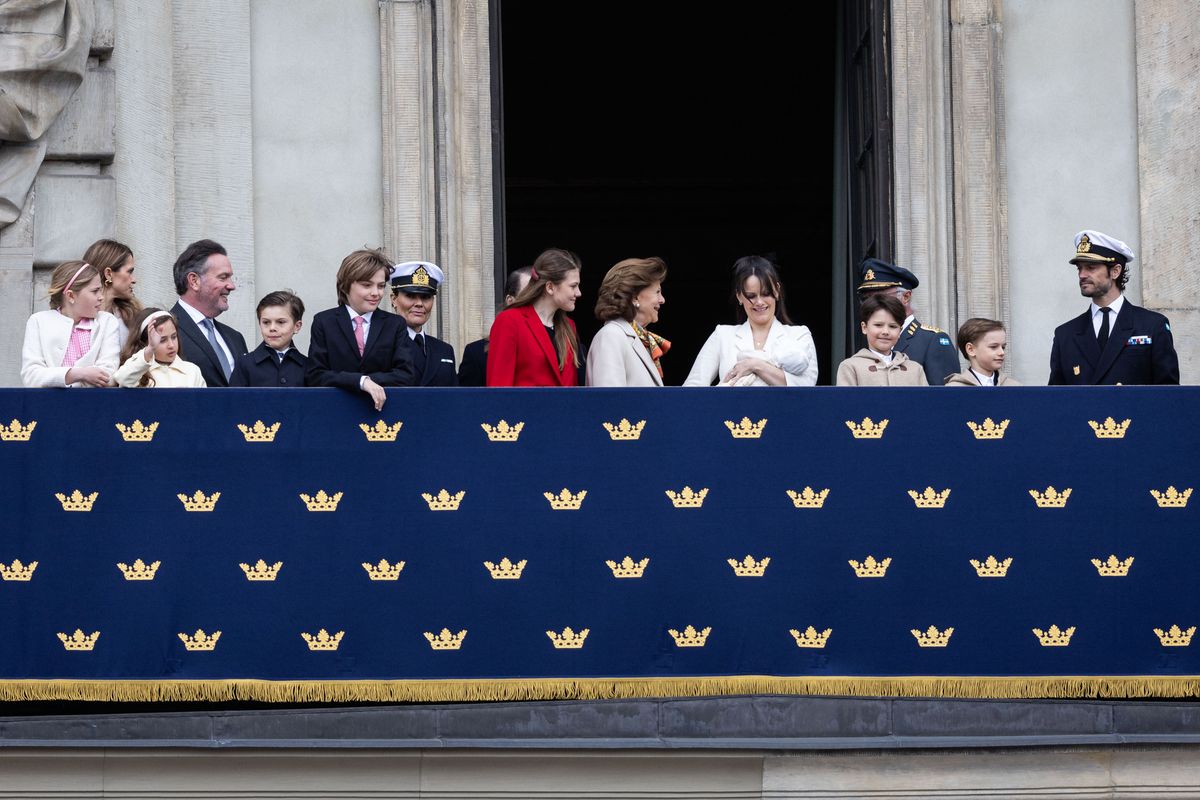 STOCKHOLM, SWEDEN - APRIL 30: Princess Madeleine, Princess Leonore, Christopher O'Neill, Prince Oscar, Crown Princess Victoria, Prince Nicolas, Princess Estelle, King Carl XVI Gustaf, Queen Silvia, Princess Sofia holding Princess Ines, Prince Gabriel, Prince Julian, and Prince Carl Philip of Sweden attend the King's birthday celebrations at the inner courtyard of the Royal Palace on April 30, 2025 in Stockholm, Sweden. (Photo by Michael Campanella/Getty Images)