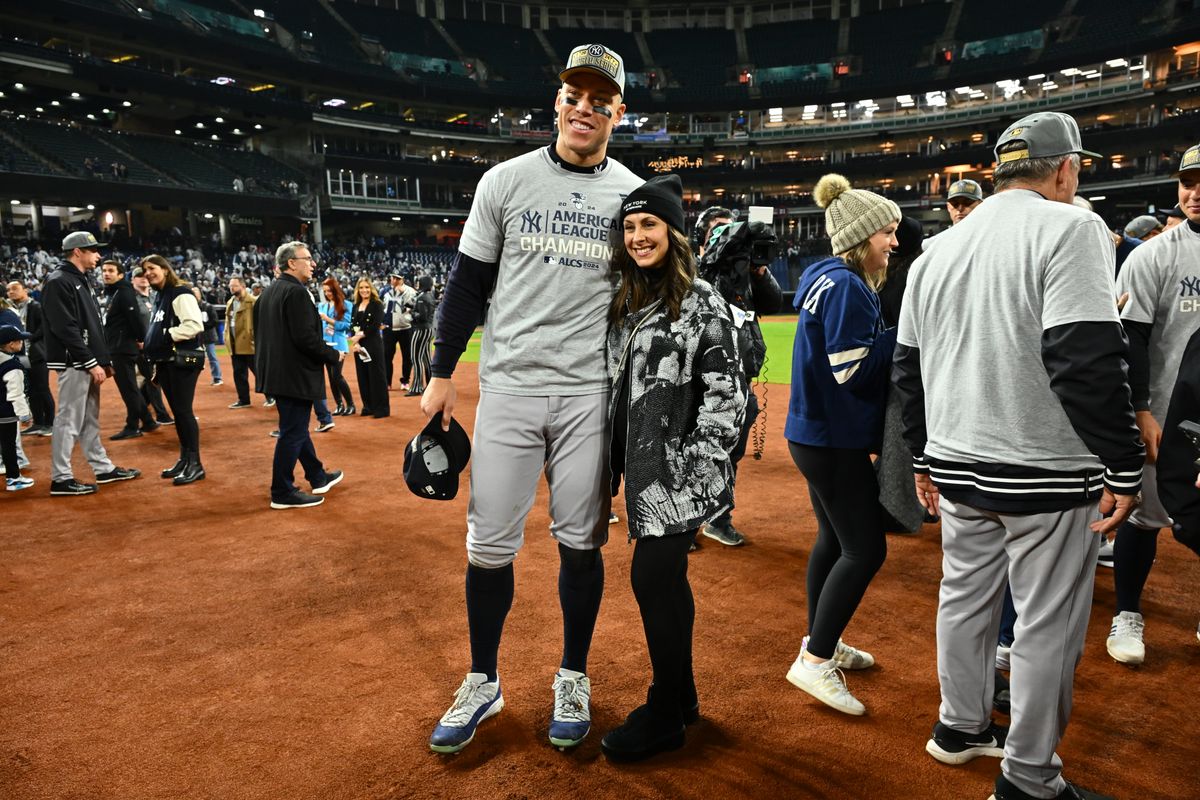 Judge and Bracksieck following the Yankees win against the Cleveland Guardians