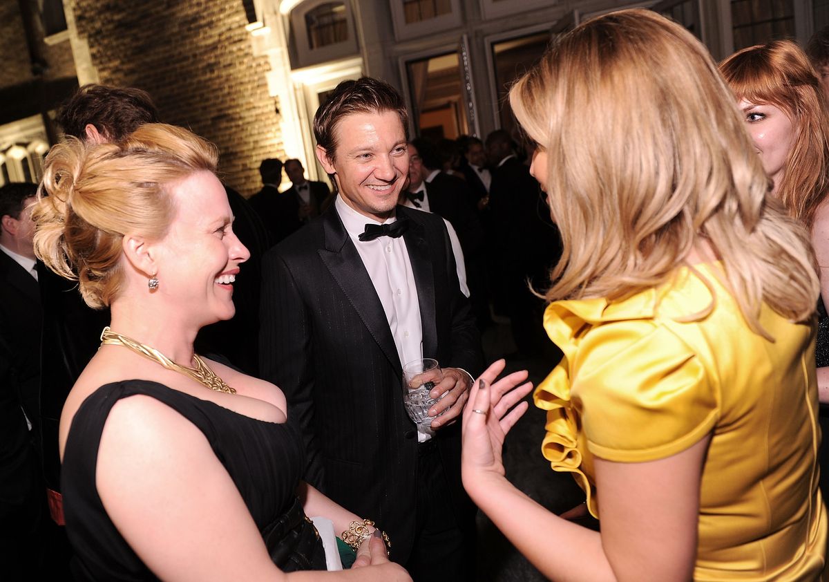 Jeremy Renner chats it up with Jessica Simpson at the Bloomberg/Vanity Fair party following the 2010 White House Correspondents' Association Dinner 