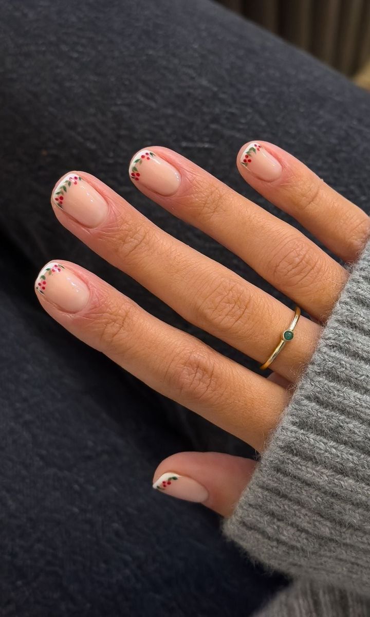 French manicure with garland accents