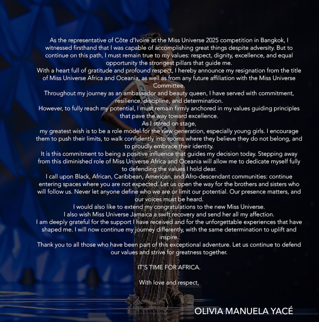 Miss Côte d’Ivoire, Olivia Yacé, steps down as Miss Universe Africa & Oceania: Here's what she said