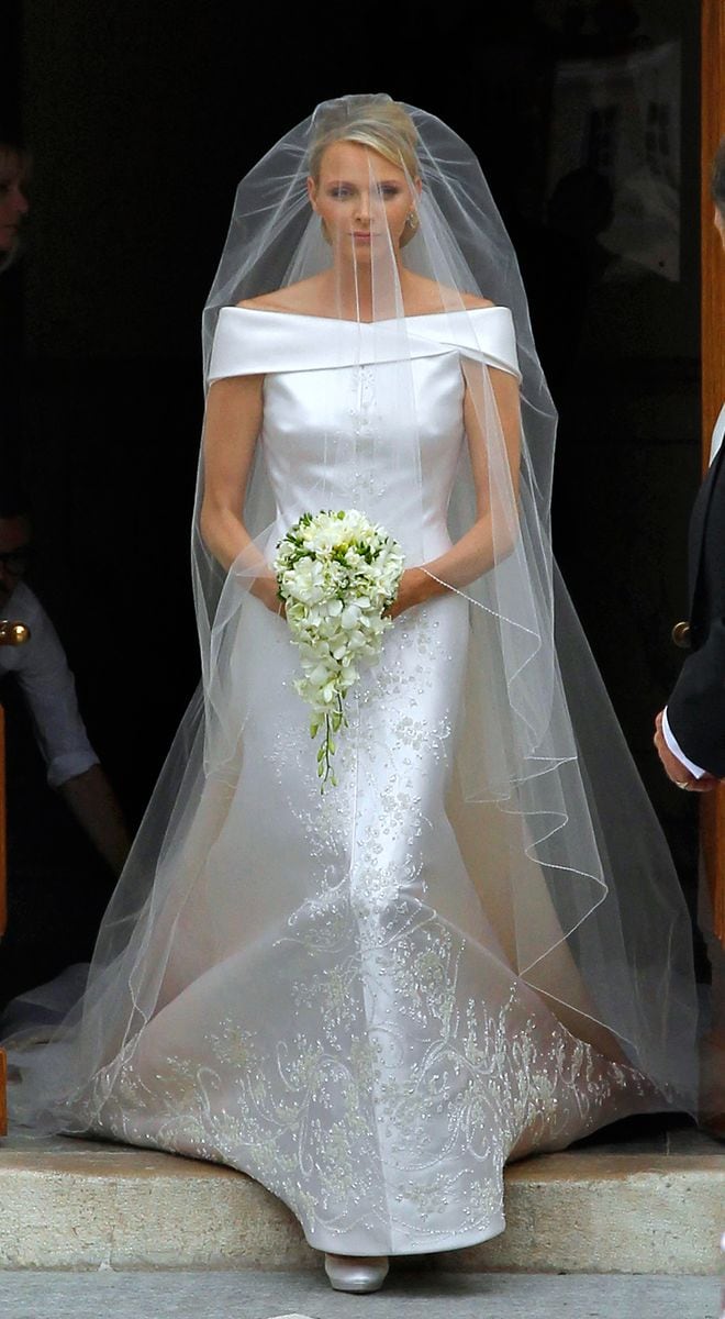 Princess Charlene of Monaco arrives for her religious wedding with Prince Albert II of Monaco at the Prince's Palace 
