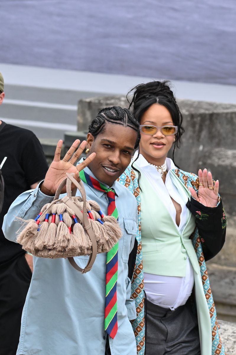 ASAP Rocky and Rihanna attend the Dior Homme Menswear Spring/Summer 2026 show as part of Paris Fashion Week on June 27, 2025 in Paris, France. (Photo by Stephane Cardinale - Corbis/Corbis via Getty Images)