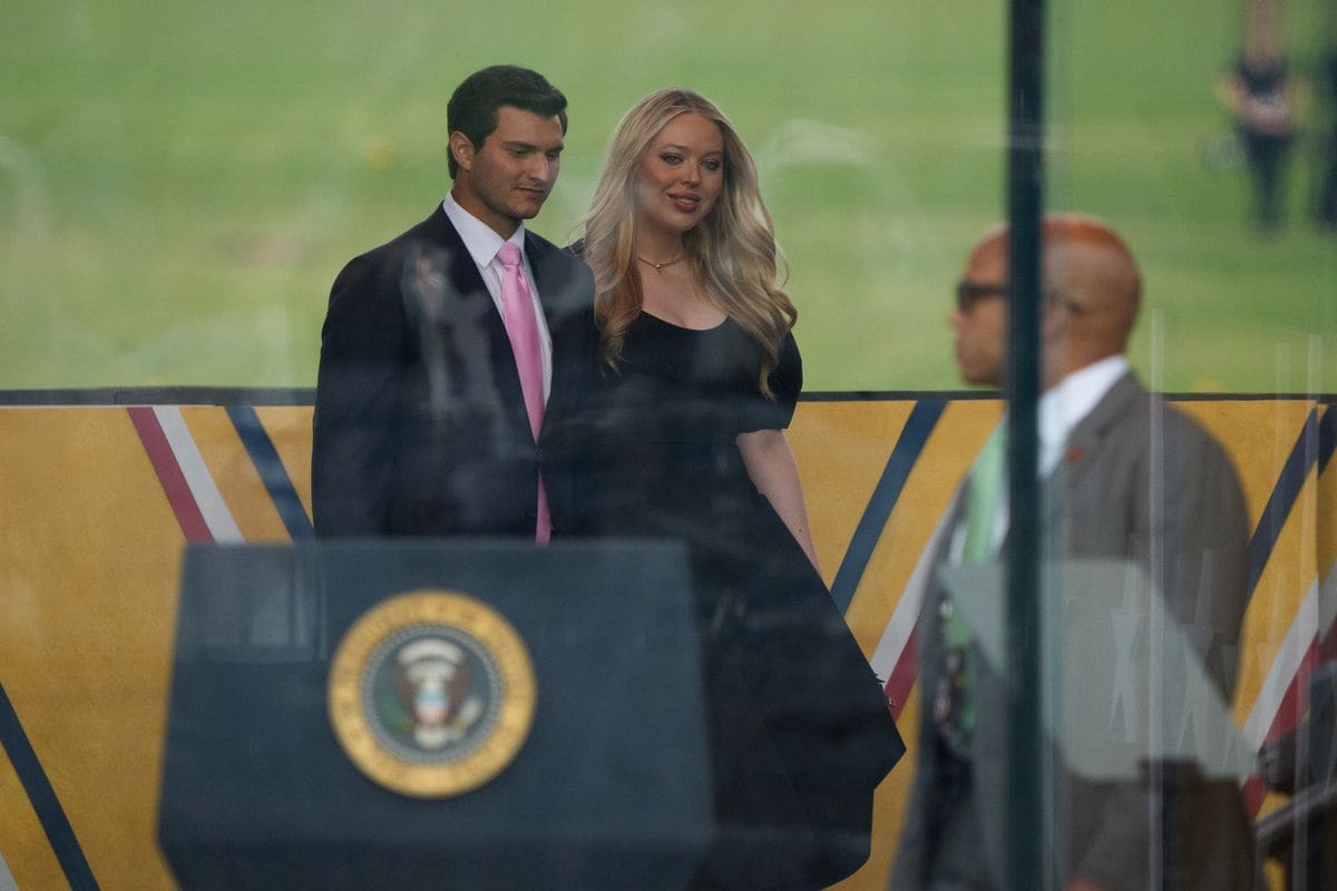 WASHINGTON, DC - JUNE 14: Tiffany Trump and husband Michael  Boulos arrive to the military parade on June 14, 2025 in Washington, DC.   The U.S. Army is marking its 250th anniversary with a military parade along Constitution Avenue that includes roughly 6,600 troops, 150 vehicles, and over 50 aircraft.  The parade, which coincides with President Donald Trump's 79th birthday, is designed to tell the history of the Army. (Photo by Andrew Harnik/Getty Images)