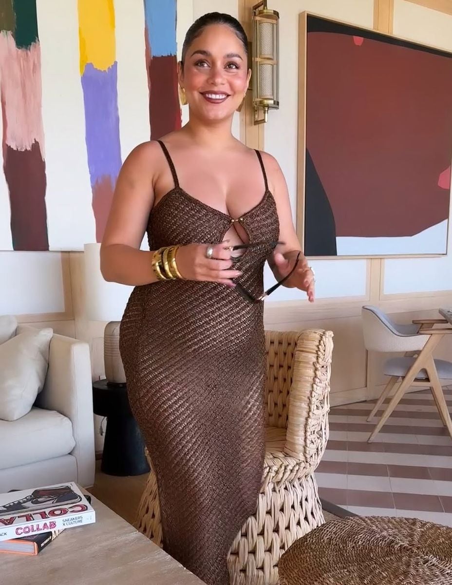 Vanessa Hudgens bares her baby bump in a sheer maternity dress