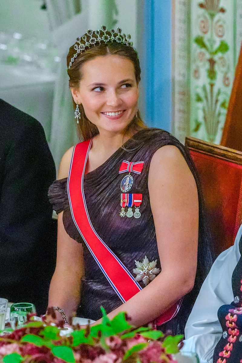The crown princess wore the Norwegian Amethyst Tiara for the first time, choosing a piece previously worn by her mother, Queen Mette-Marit, and grandmother, Queen Sonja.