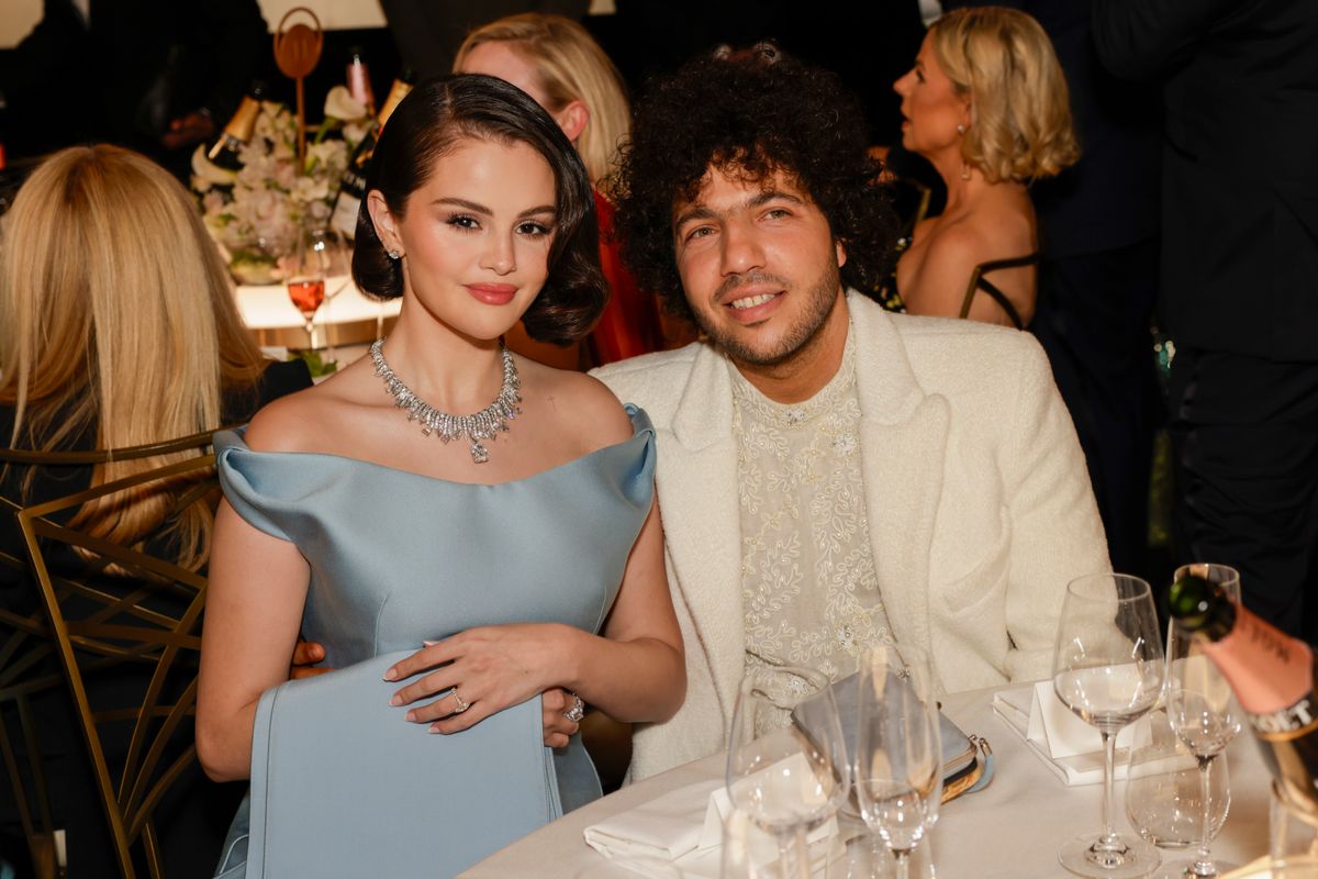 Selena Gomez and Benny Blanco attend the 82nd Annual Golden Globe Awards at The Beverly Hilton on January 05, 2025 in Beverly Hills, California. (Photo by Francis Specker/CBS via Getty Images)