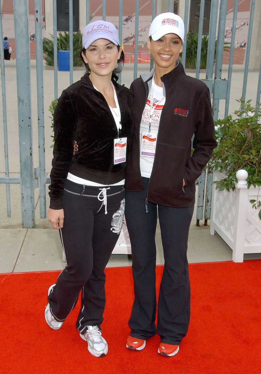 Jessica Alba and Lauren Sanchez(left) during The 14th Annual Entertainment Industry Foundation Revlon Run/Walk for Women at Los Angeles Memorial Coliseum in Los Angeles, California, United States. (Photo by Gregg DeGuire/WireImage)