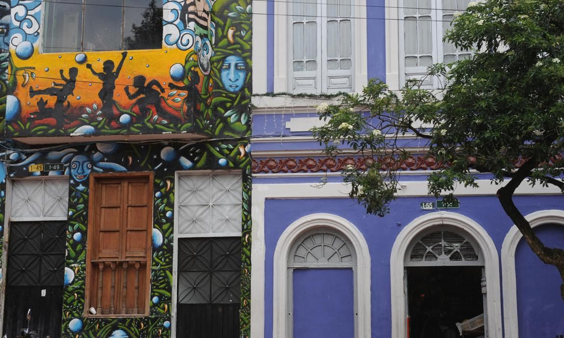 Colorful houses in La Candelaria, the old town of Bogota,
