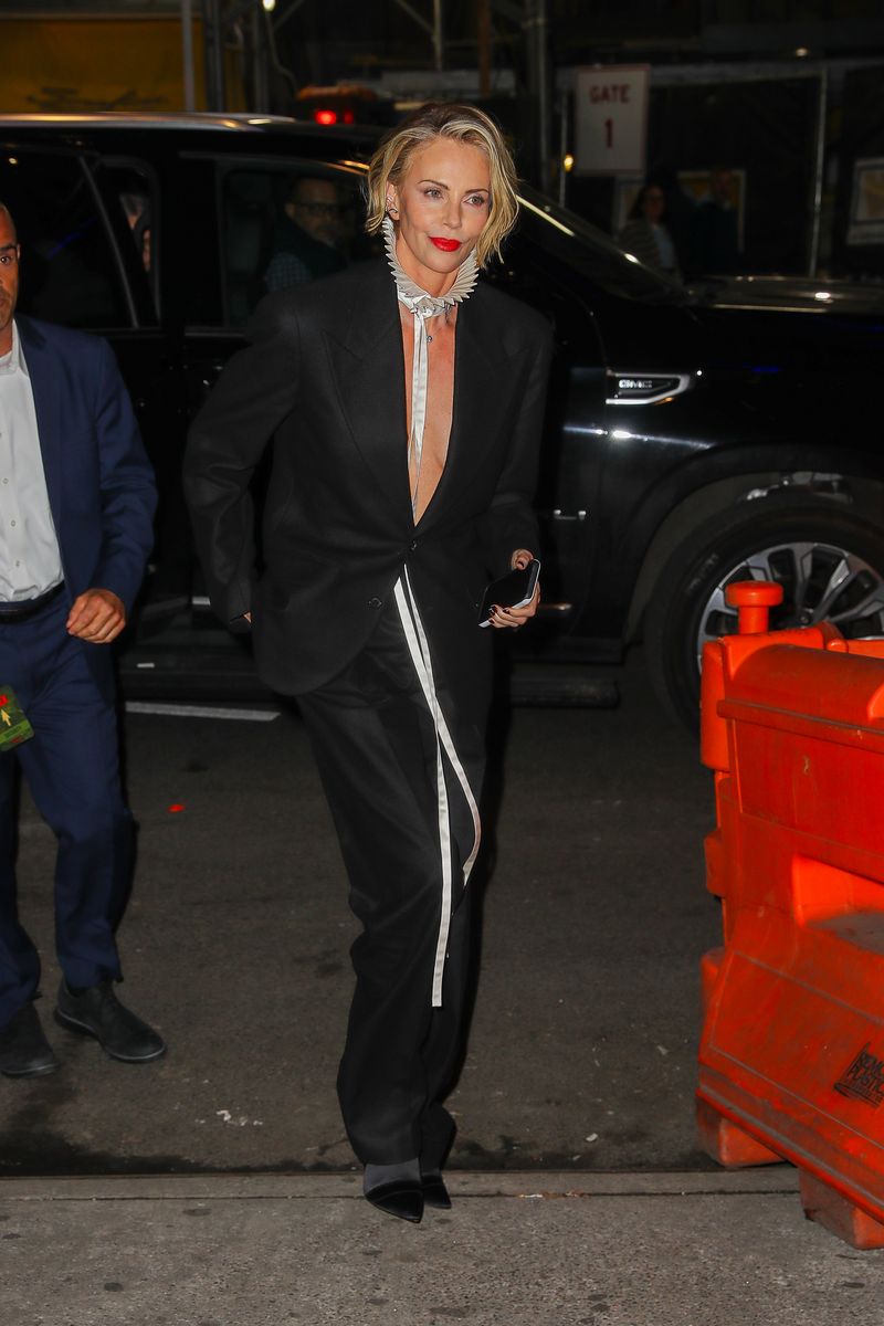 Charlize Theron is seen arriving at the Netflix's 'Apex' New York Premiere afterparty on April 22, 2026 in New York, New York.