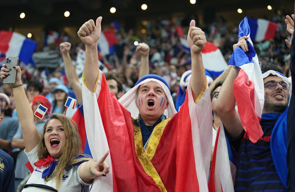 Fans of France cheer during the FIFA World Cup Qatar 2022 Final match between Argentina and France.