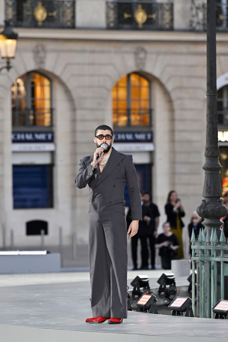 Bad Bunny performs during Vogue World: Paris at Place Vendome on June 23, 2024, in Paris, France. 