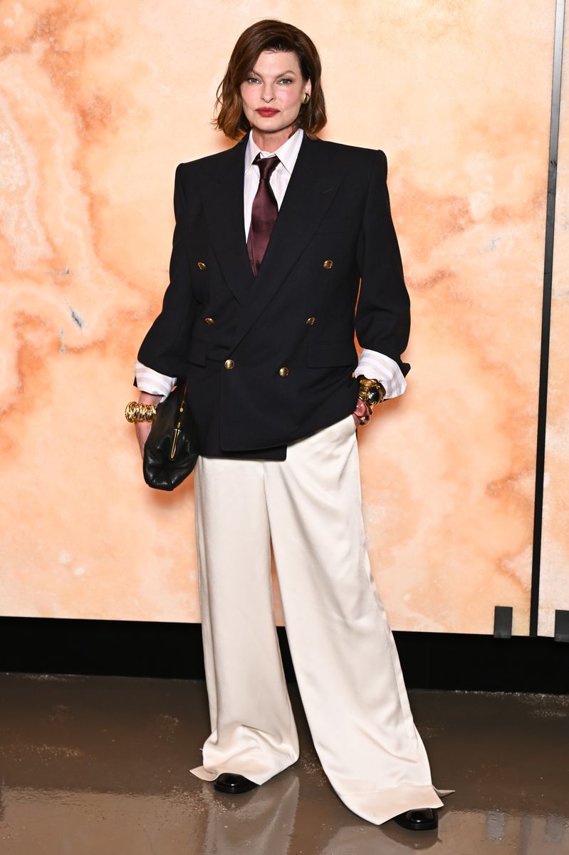 Linda Evangelista attends the Saint Laurent Womenswear Fall/Winter 2025-2026 show as part of Paris Fashion Week 