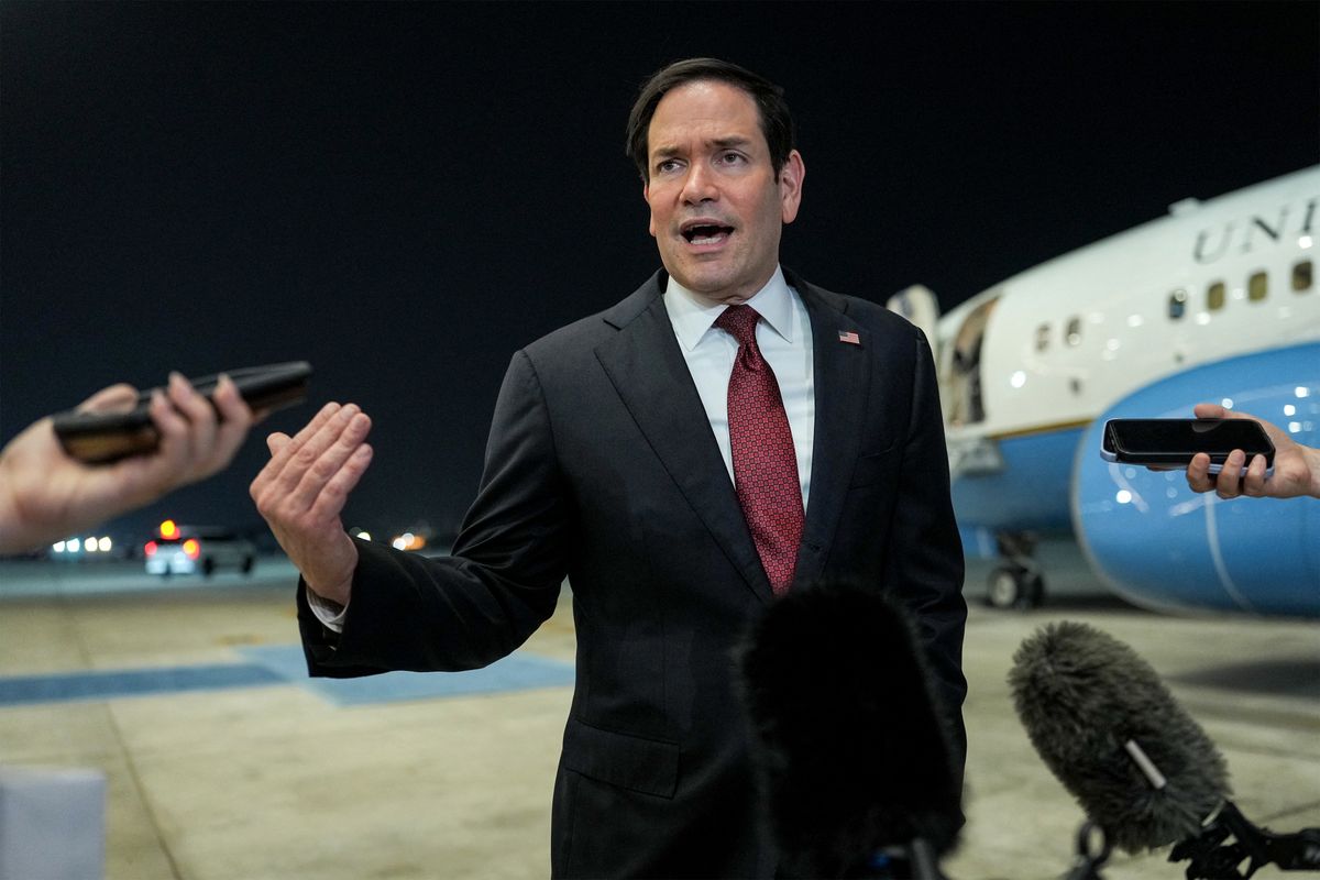 US Secretary of State Marco Rubio speaks to the media