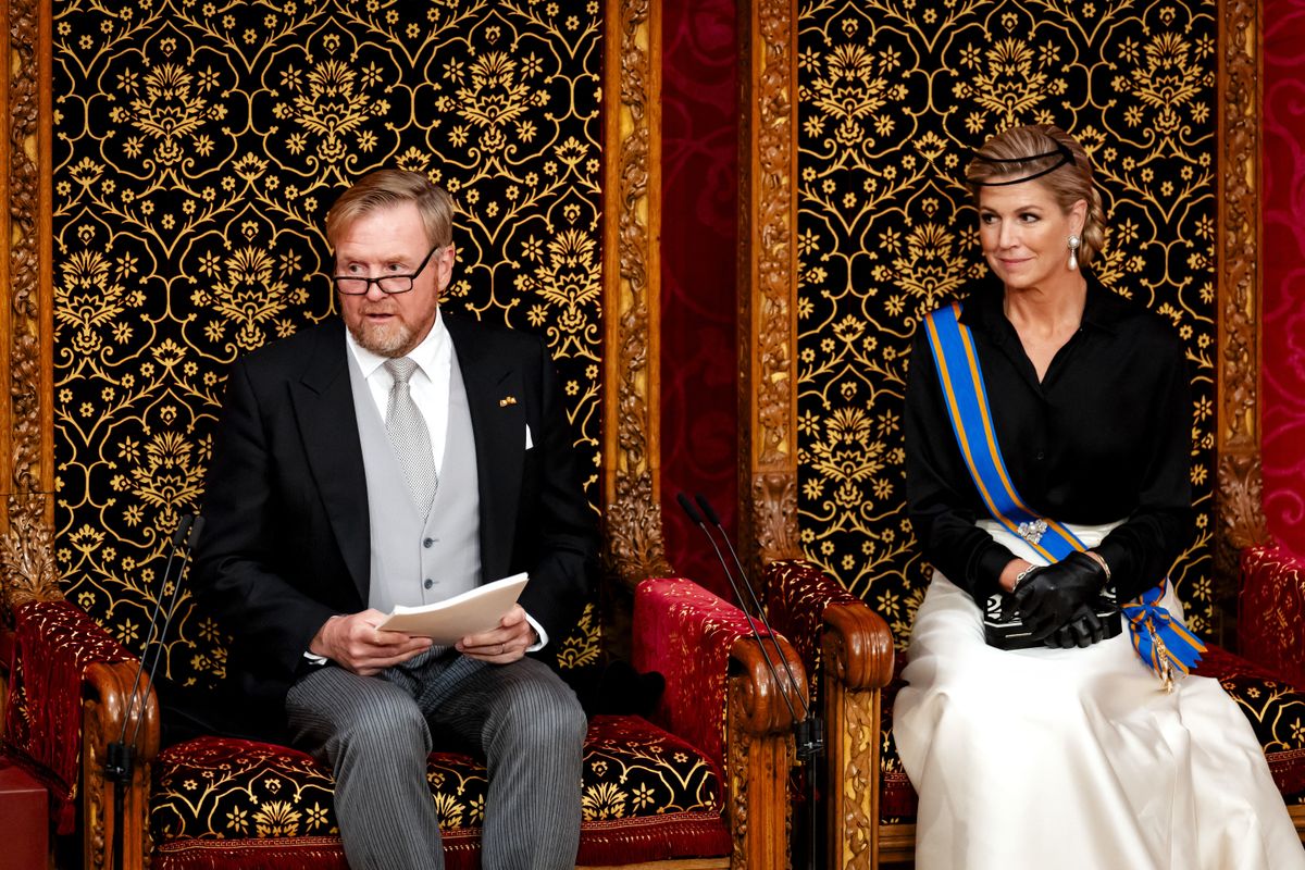 Dutch King Willem-Alexander, next to Queen Maxima, delivers a speech to members of the Senate and the House of Representatives during the Prinsjesdag in The Hague on September 15, 2026