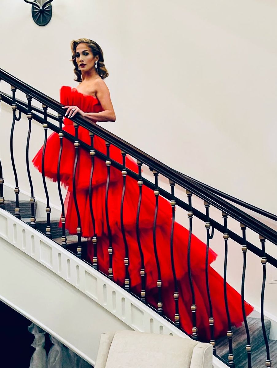 Lopez wore a stunning red gown that was perfect for Christmas