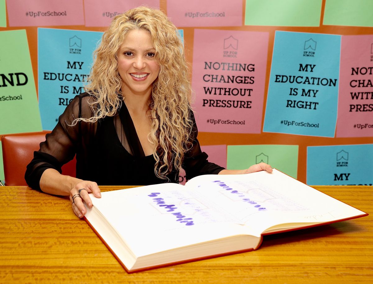 Shakira delivers the #UpForSchool petition, with 10 million signatures of people who over the last year have stood up for the 59 million children around the world currently denied an education on September 24, 2015 in New York City.  (Photo by Robin Marchant/Getty Images for #UpForSchool)