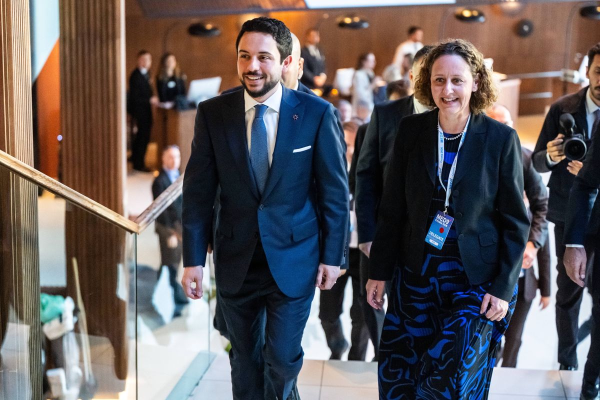 Crown Prince Hussein attended a bilateral meeting in Split on October 6, ahead of the MED9 summit, pictured here with Croatia’s Minister of Culture and Media, Nina Obuljen Koržinek.
