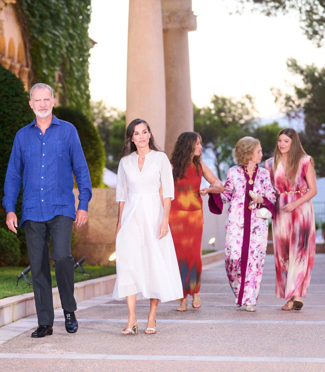 Queen Letizia joined her daughters, Princess Leonor and Infanta Sofía, for the Spanish royal family's traditional summer reception at Marivent Palace in Mallorca.