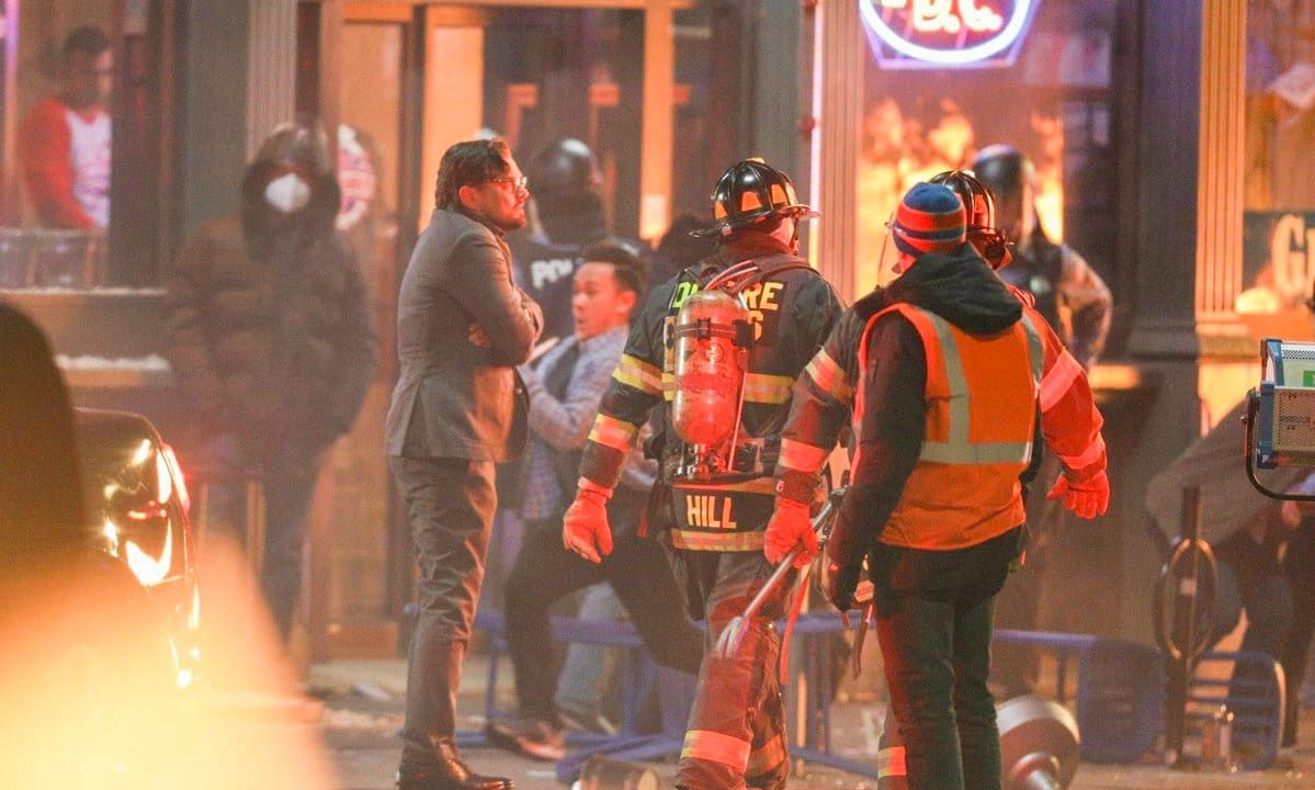 Leonardo DiCaprio is surrounded by flames while filming ‘Don’t Look Up’
