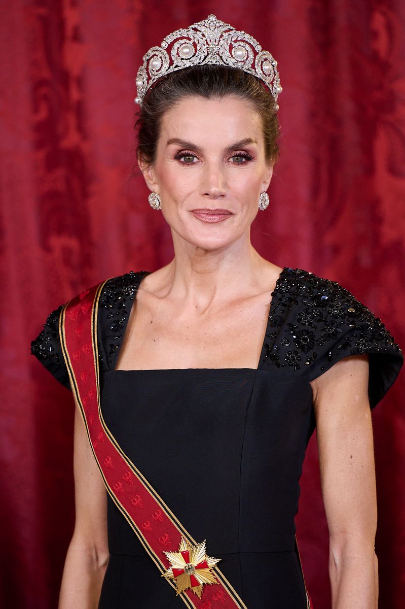 Queen Letizia of Spain attends a dinner gala at the Royal Palace on November 26, 2025 in Madrid, Spain. 