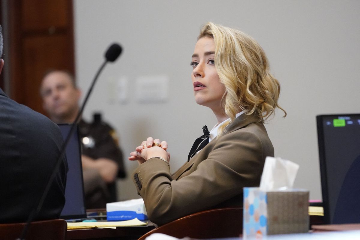 Amber Heard listens in the courtroom at the Fairfax County Circuit Courthouse in Fairfax, Virginia, on May 23, 2022