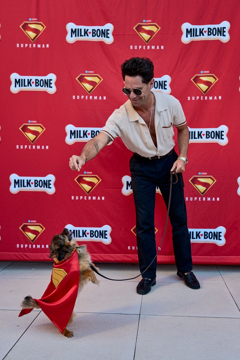 Sasha Farber and Ruby at the Milk-Bone x SUPERMAN event at the Rooftop Cinema Club 