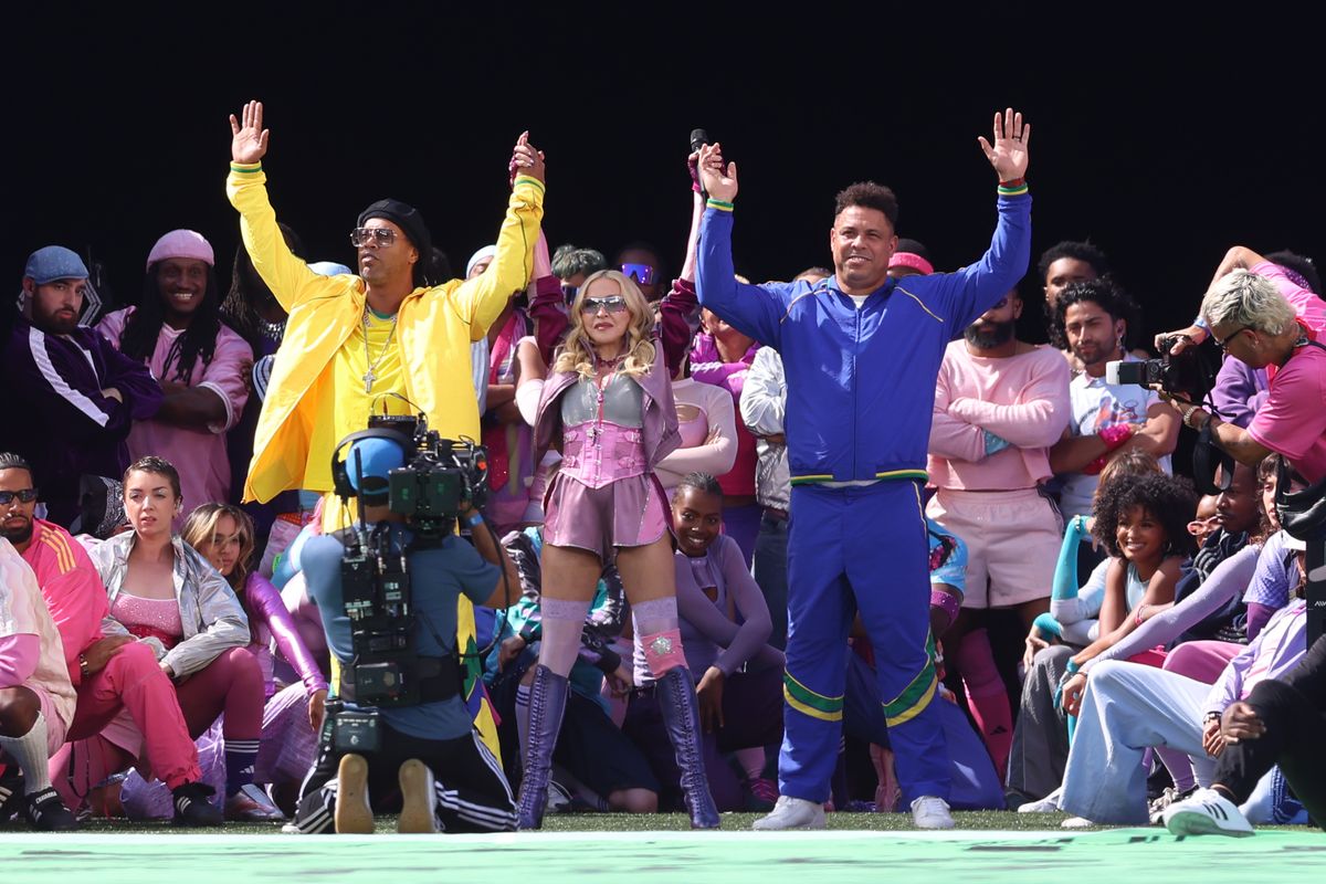 Madonna performs a new arrangement of “Music” during the first dedicated halftime show in World Cup final history.