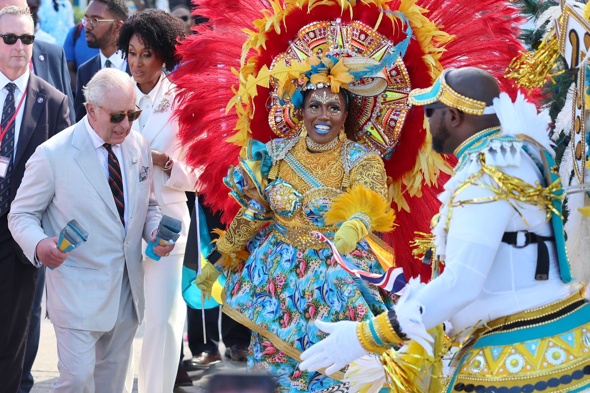 King Charles III at the celebratory Junkanoo street parade during his visit to The Bahamas on October 28, 2026 