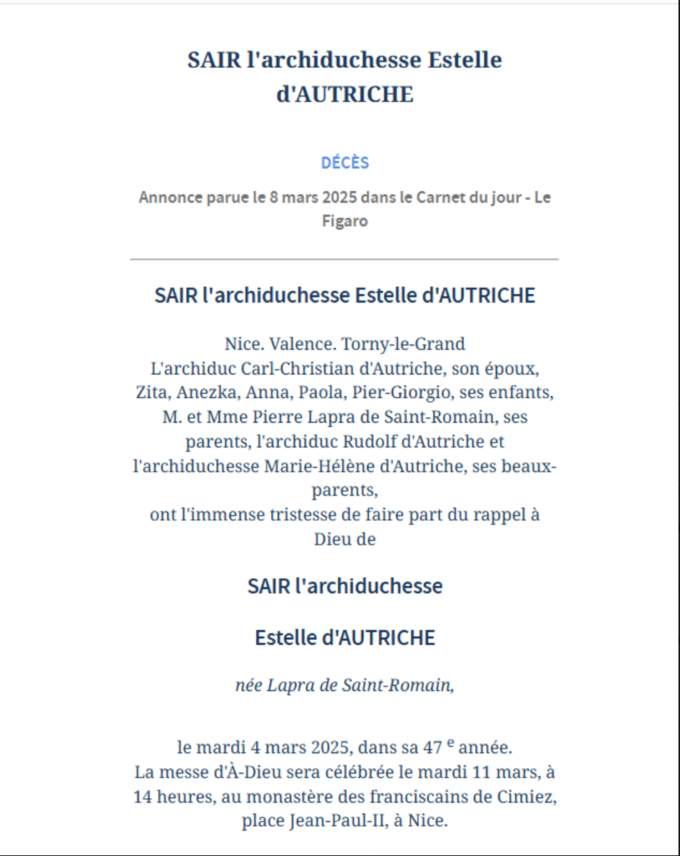 Archduchess Estelle of Austria Dies at 46