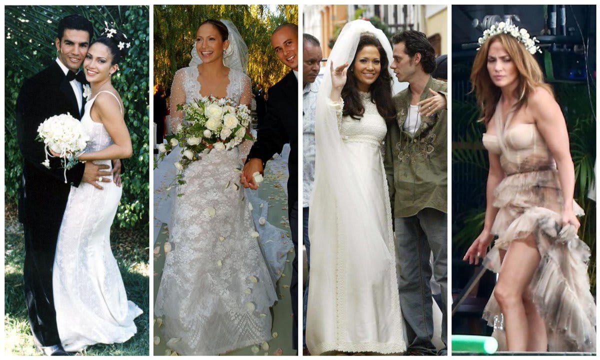 From movies to real life: the wedding dresses Jennifer Lopez has worn to the altar