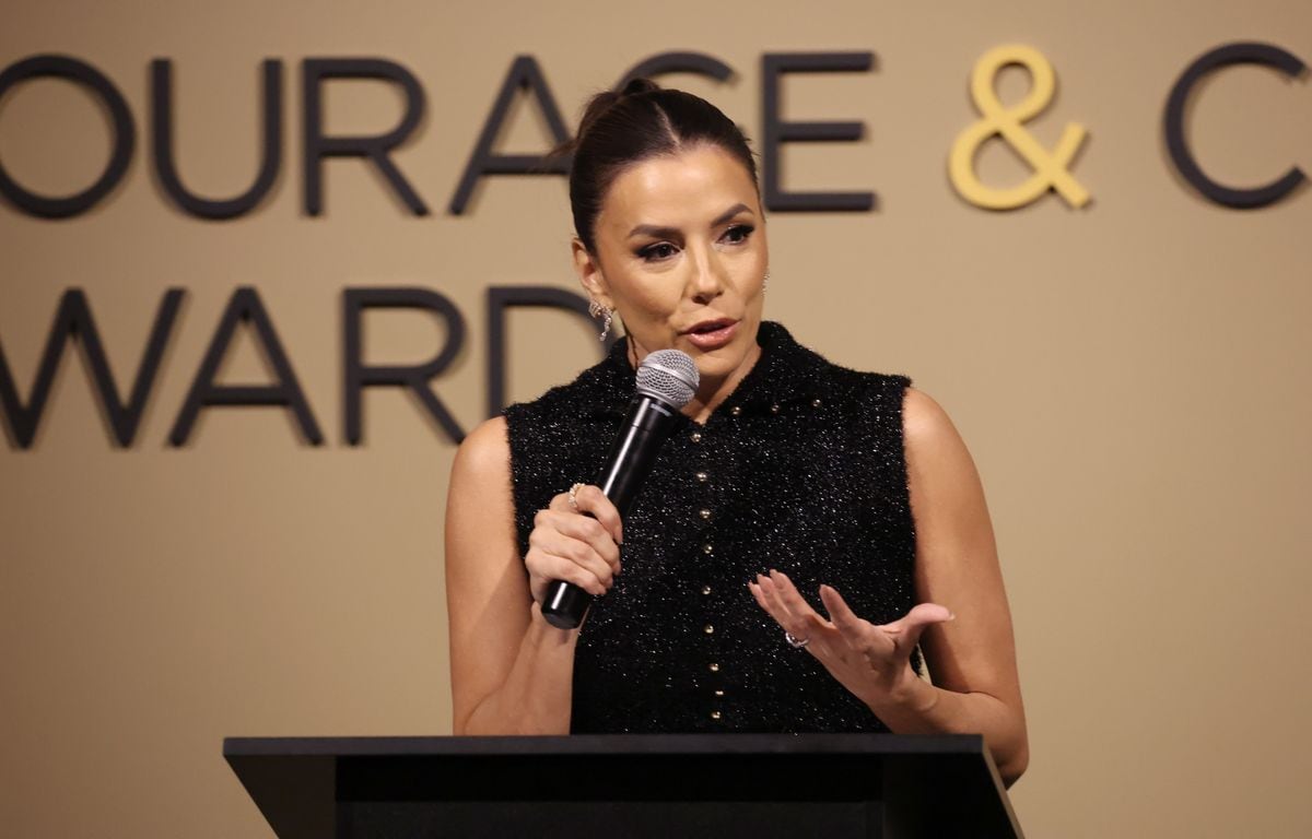 Eva Longoria accepts the Courage and Civility Award on stage during the 2024 Bezos Courage and Civility Awards