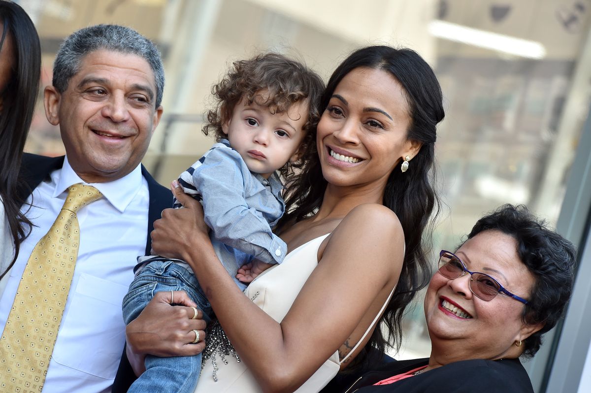 Actress Zoe Saldana, son Zen Perego-Saldana and mom Asalia Nazario attend the ceremony honoring Zoe Saldana with star on the Hollywood Walk of Fame on May 3, 2018 in Hollywood, California. (Photo by Axelle/Bauer-Griffin/FilmMagic)