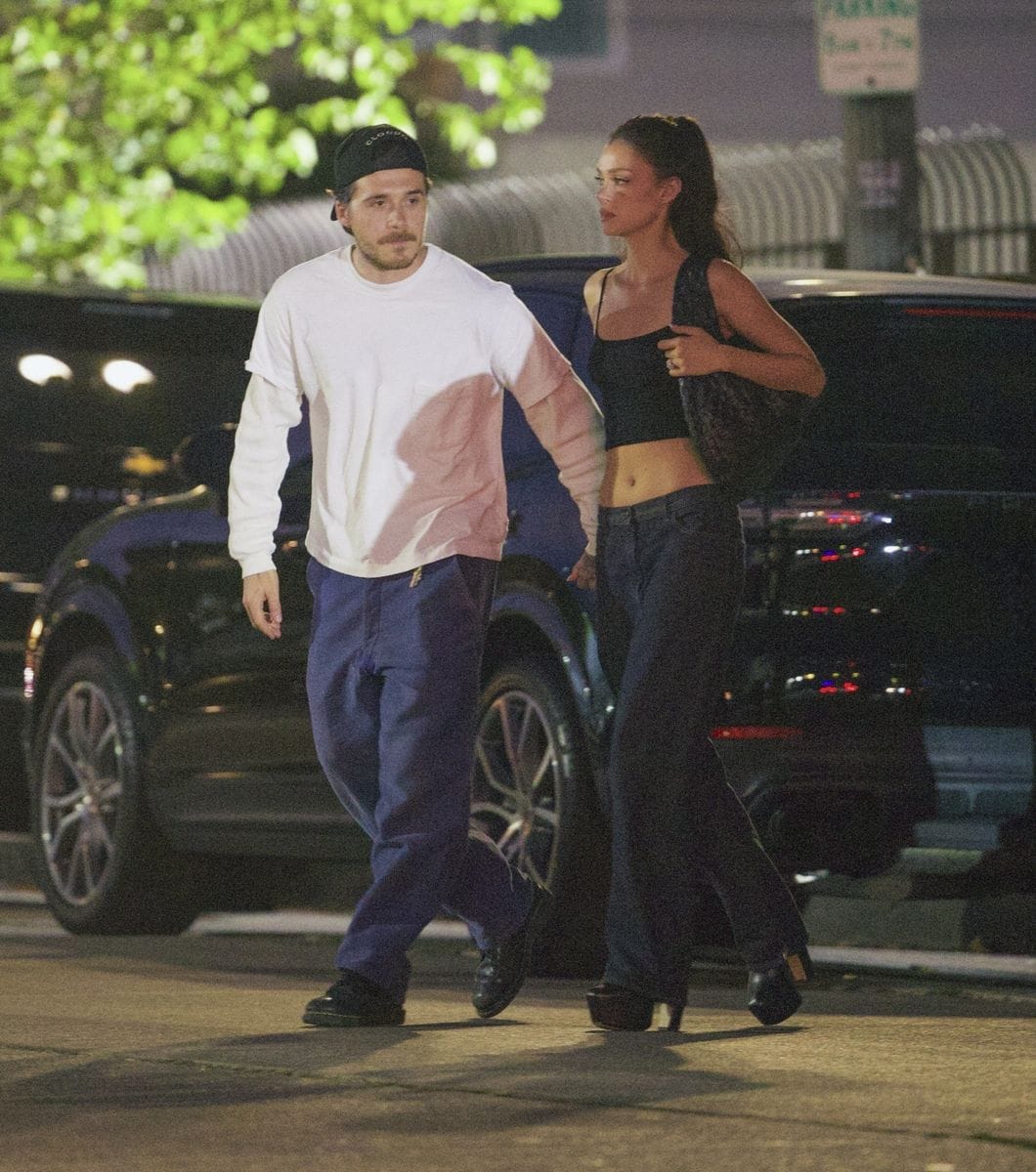 Brooklyn and Nicola Beckham joined friends for a two-hour meal in LA