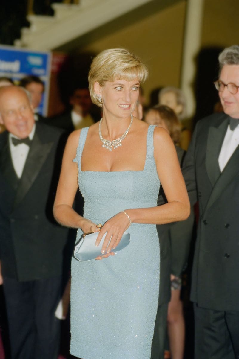 Princess Diana at the Royal Albert Hall after an English National Ballet production of 'Swan Lake', London, 3rd June 1997. 