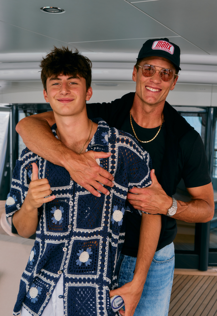 Tom Brady was all smiles while spending time aboard a yacht with son Benjamin and daughter Vivian.