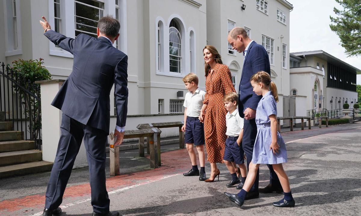 "Welcome to Lambrook," the headmaster told George, Charlotte and Louis. "It's lovely to have you with us. We're very excited for the year ahead." Asked if they were "excited," the kids said, "Yes."