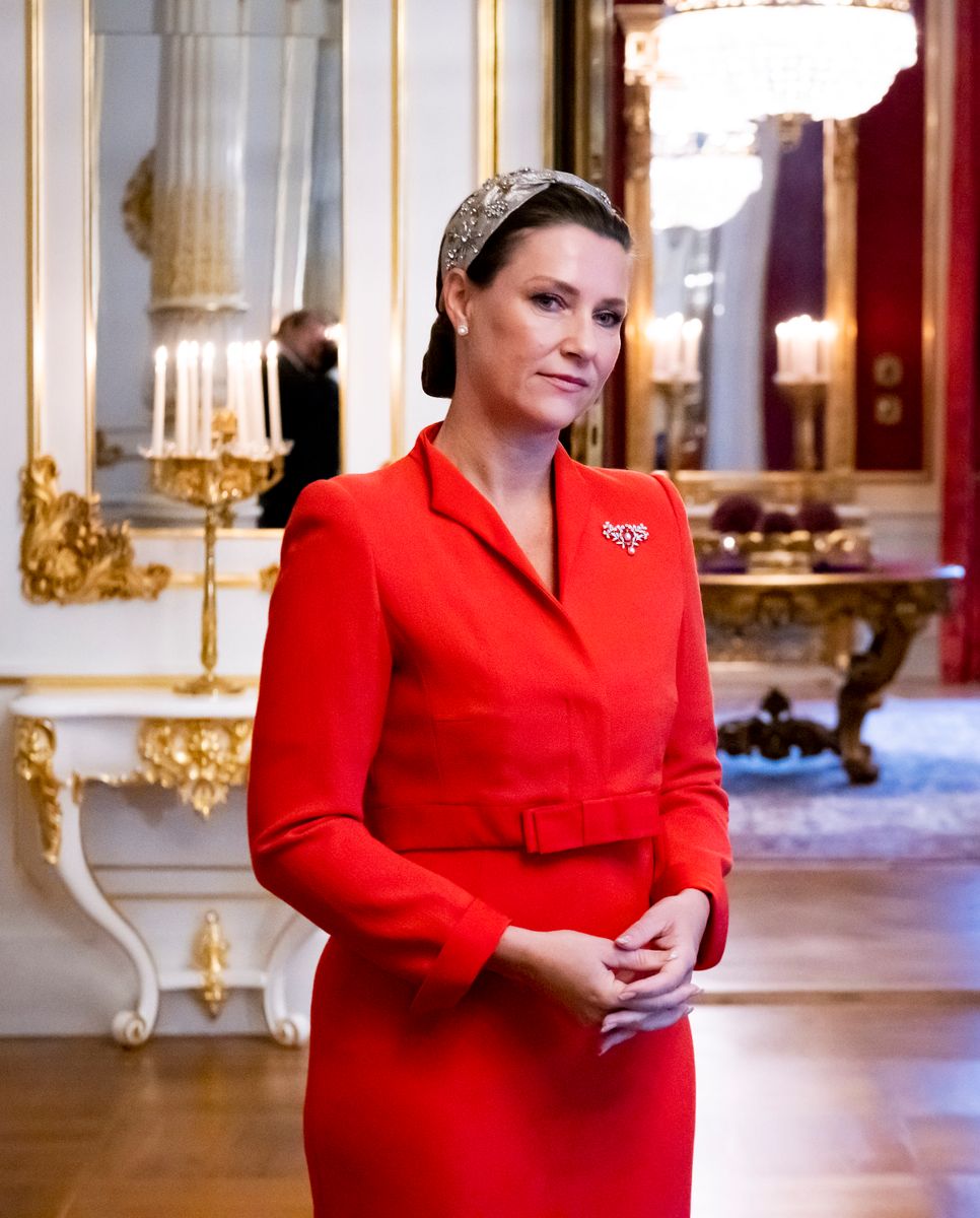 Princess Martha Louise of Norway attends exchanges of the gifts in the Royal Palace on November 9, 2021in Oslo, Norway.