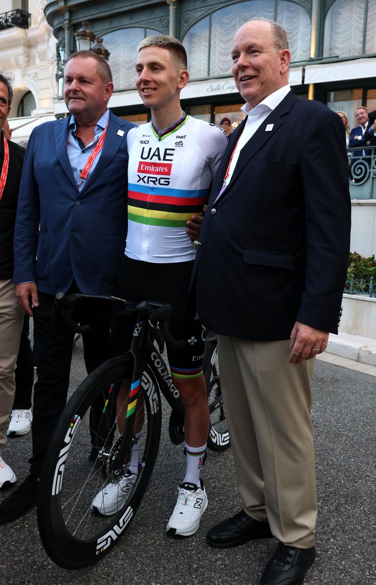 Prince Albert II welcomed cycling superstar Tadej Pogačar during the official presentation of the 2026 Vuelta a España teams in Monaco.