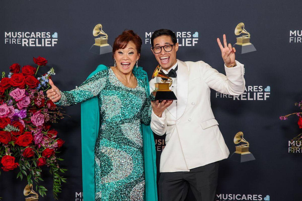  Mimy Succar and Tony Succar, winner of Best Tropical Latin Album for "Alma, Corazon y Salsa," at the 67th Grammys Awards held at the Crypto.com Arena in Los Angeles, CA Sunday, Feb. 2, 2025. (Jason Armond / Los Angeles Times via Getty Images)