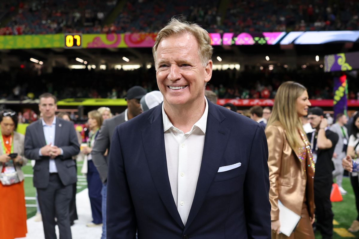 Commissioner Roger Goodell walks on the field prior to Super Bowl LIX between the Kansas City Chiefs and Philadelphia Eagles at Caesars Superdome on February 09, 2025, in New Orleans, Louisiana. The Eagles defeated the Chiefs 40-22. (Photo by Logan Bowles/Getty Images)