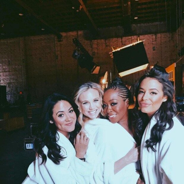 On the first day of filming, the cast had to get in bathing suits for a segment of their fictional show. Immediately following, Camille joked they all ran for the robes.
Photo: Instagram/@chloebridges