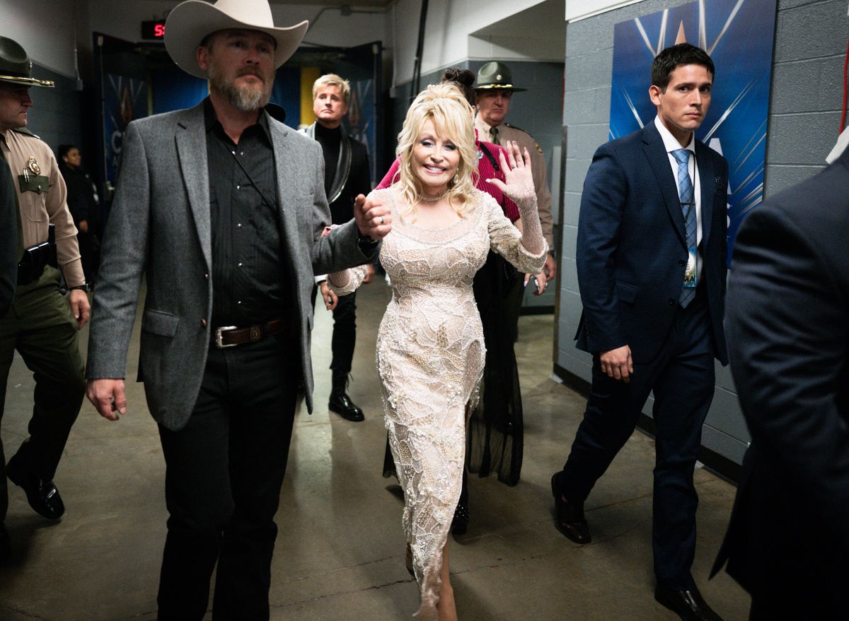  Dolly Parton backstage at the 53rd annual CMA Awards at Bridgestone Arena on November 13, 2019 in Nashville, Tennessee. 