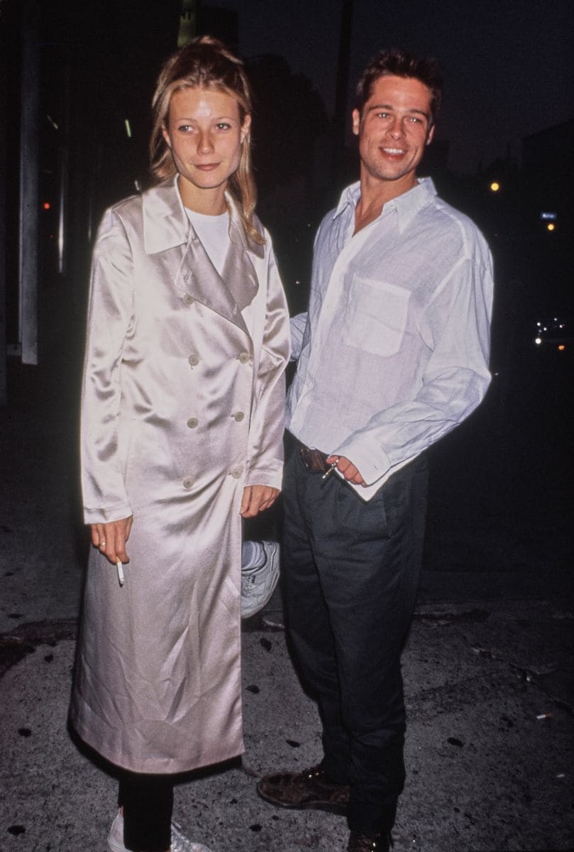 Actor Brad Pitt with his girlfriend, actress Gwyneth Paltrow at the "Living in Oblivion" film premiere, Royal Theatre, Los Angeles, California, July 12th 1995. 