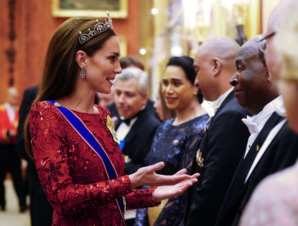 Catherine, Princess of Wales during a Diplomatic Corps reception at Buckingham Palace on December 6, 2022 in London, England.
