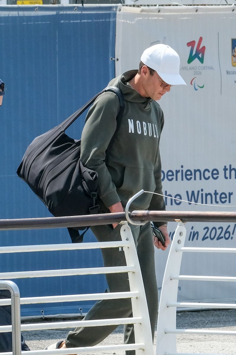  Former NFL Quarterback Tom Brady  arrives at Venice Marco Polo airport ahead of Jeff Bezos and Lauren Sanchez Wedding on June 26, 2025 in Venice, Italy. (Photo by Stefano Mazzola/GC Images)