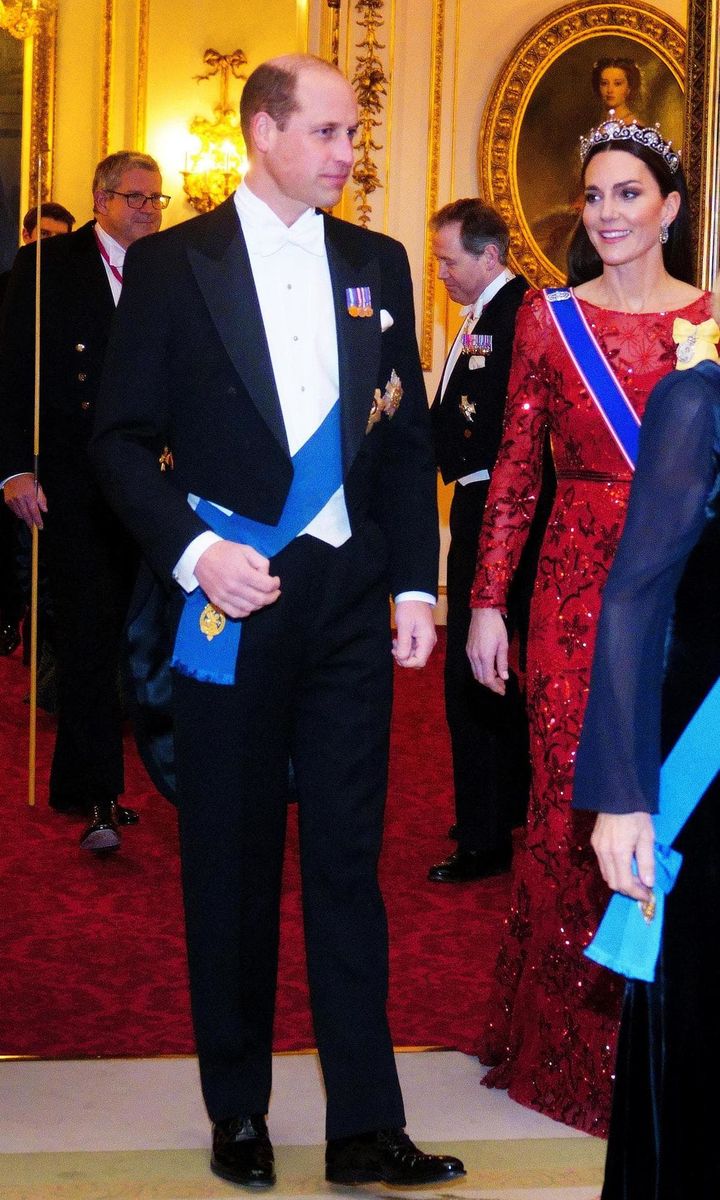 Prince William and Catherine, who returned from their trip to the US on Dec. 3, joined the King and Queen Consort at Buckingham Palace for the reception.