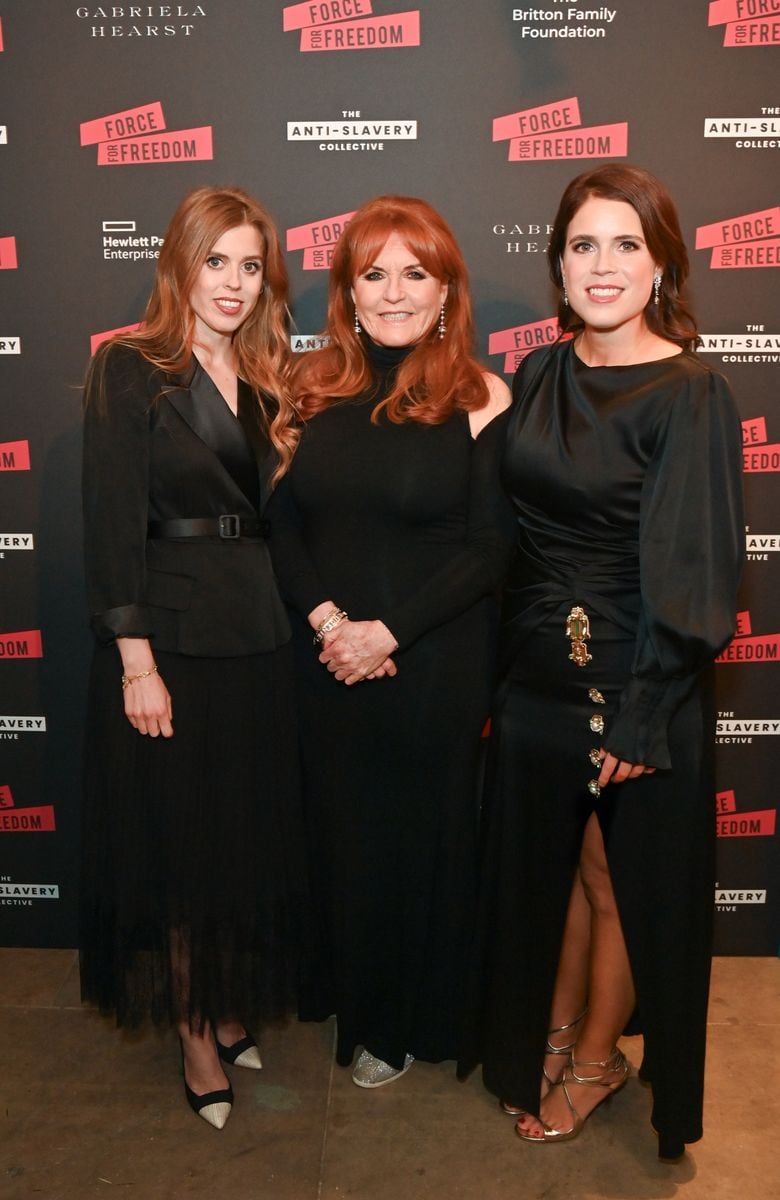 LONDON, ENGLAND - NOVEMBER 29: (L to R) Princess Beatrice of York, Sarah Ferguson, Duchess of York and Princess Eugenie of York attend The Anti Slavery Collective's inaugural Winter Gala at Battersea Arts Centre on November 29, 2023 in London, England. (Photo by Dave Benett/Getty Images for The Anti Slavery Collective)