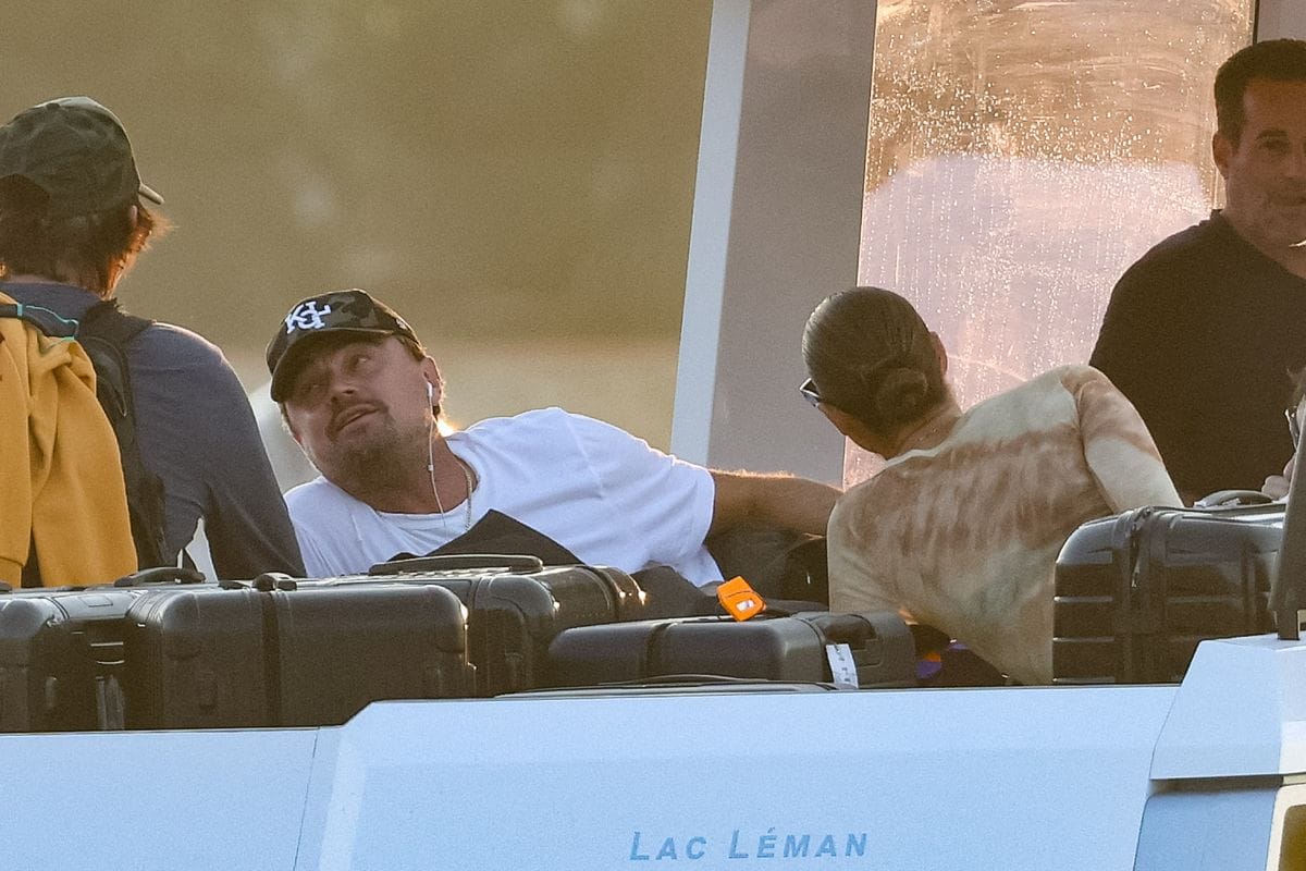 Leonardo DiCaprio, his partner Vittoria Ceretti and Tobey Maguire arrive in Saint-Tropez for their summer vacation on the French Riviera, France. 