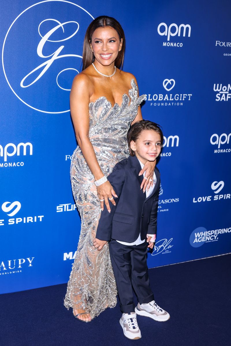  (L-R) Eva Longoria and Santiago Enrique Baston attend the "Global Gift Gala" Photocall at Four Seasons Hotel George V on October 5, 2024 in Paris, France. (Photo by Lyvans Boolaky/Getty Images)